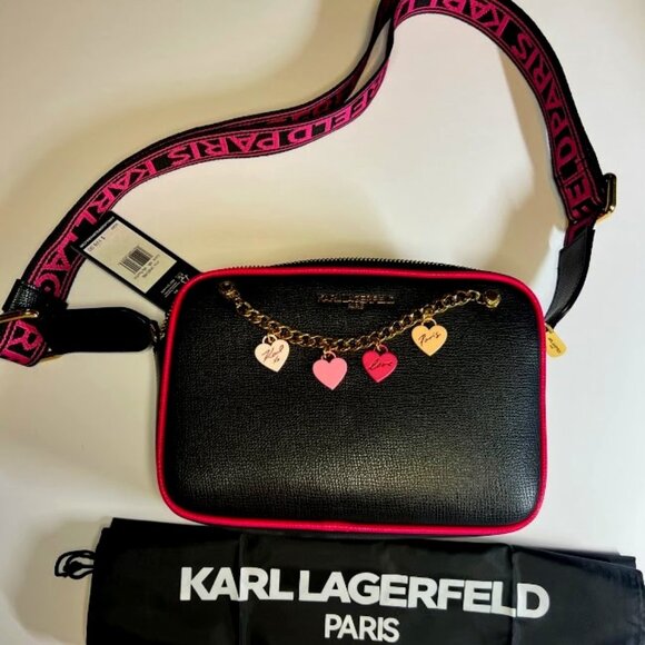 Karl Lagerfeld Handbags - NWT Karl Lagerfeld Bag Black Crossbody Bag Heart Charms Details
